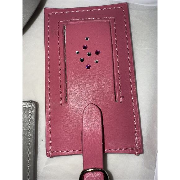 SWAROVSKI Leather Luggage Tags Set of 2 (Gray & Pink) with Box - Picture 2 of 5